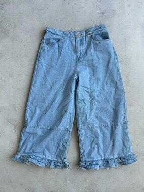 LIGHT BLUE Ruffle Trim Wide Leg Denim Jeans Size 12